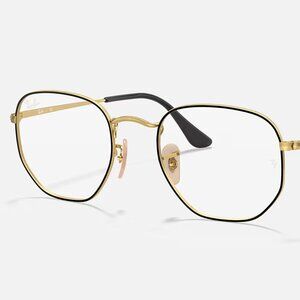 Ray-Ban RB6448 Hexagonal Frames, Polished Black on Gold (Frames Only)